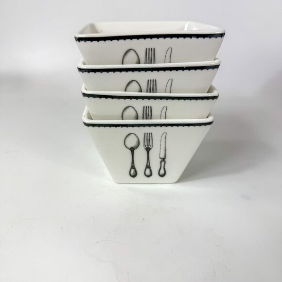 Ciroa Simple Serve Flatware Square White Black Ceramic Bowls Set Of 4 - Picture 2 of 7